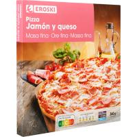 Pizza massa fina de pernil-formatge EROSKI, caixa 340 g