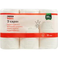 Paper higiènic 2 capes EROSKI basic, paquet 12 rotllos Paper higiènic 2 capes EROSKI basic, paquet 12 rotllos