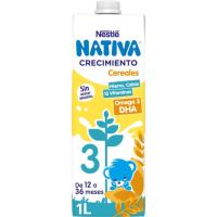 Leche crecimiento con cereales 1+ NESTLÉ, brik 1 litro Leche crecimiento con cereales 1+ NESTLÉ, brik 1 litro