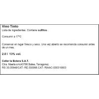 Vi Negre Terra Alta LA BOTERA, garrafa 2 litres