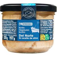 Bonito en aceite de oliva EROSKI, frasco 220 g 