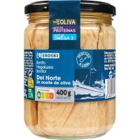 Bonito del norte en aceite de oliva EROSKI, frasco 400 g 
