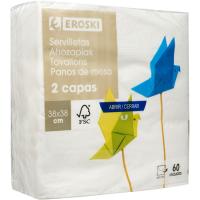 Servilleta blanca 2 capas 38x38 EROSKI, paquete 60 uds