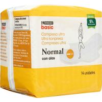 Compresa ultra alas normal EROSKI basic, paquete 14 uds.