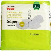 Compresa ultra alas super EROSKI BASIC, paquete 12 uds