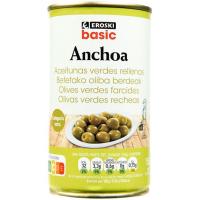 Aceitunas rellenas de anchoa EROSKI BASIC, lata 150 g Aceitunas rellenas de anchoa EROSKI BASIC, lata 150 g