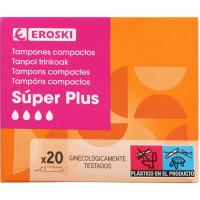 Tampó super+ plus amb aplicador compacte EROSKI, caixa 20 u Tampó super+ plus amb aplicador compacte EROSKI, caixa 20 u