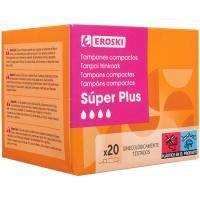Tampó super+ plus amb aplicador compacte EROSKI, caixa 20 u