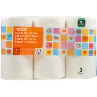 Papel de cocina triple rollo EROSKI, paquete 3=9 rollos