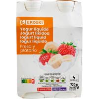 Yogur líquido sabor fresa-plátano EROSKI, pack 4x180 g Yogur líquido sabor fresa-plátano EROSKI, pack 4x180 g