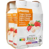 Yogur líquido sabor fresa-plátano EROSKI, pack 4x180 g