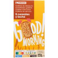 Galleta 5 cereales-leche EROSKI, caja 400 g Galleta 5 cereales-leche EROSKI, caja 400 g