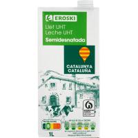 Leche semidesnatada de Cataluña EROSKI, brik 1 litro Leche semidesnatada de Cataluña EROSKI, brik 1 litro