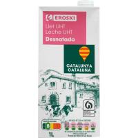 Leche desnatada de Cataluña EROSKI, brik 1 litro