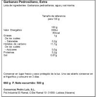 Cigrons pedrosillano bullit natural PEDRO LUIS, flascó 500 g