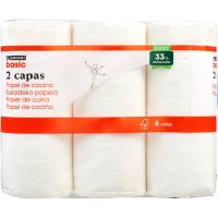 Papel de cocina blanco EROSKI BASIC, paquete 6 rollos Papel de cocina blanco EROSKI BASIC, paquete 6 rollos