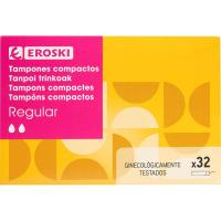 Tampón regular con aplicador compacto EROSKI, caja 32 uds Tampón regular con aplicador compacto EROSKI, caja 32 uds
