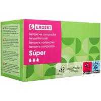 Tampón aplicador compacto super EROSKI, caja 32 uds.