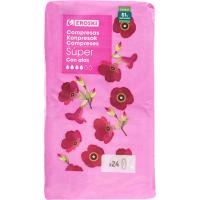 Compresa ultra super con alas EROSKI, paquete 24 unid.