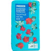 Compresa ultra normal con alas EROSKI, paquete 28 unid.