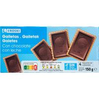 Galeta amb tauleta de xocolata amb llet EROSKI, paquet 150 g