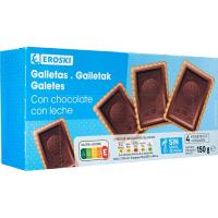 Galleta con tableta de chocolate con leche EROSKI, paquete 150 g