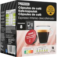 Café espresso descaf. compatible Dolce Gusto EROSKI, caja 16 uds
