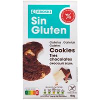 Cookies triple de choco sin gluten EROSKI, paquete 150 g Cookies triple de choco sin gluten EROSKI, paquete 150 g