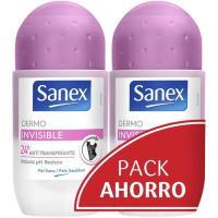 Desodorant dermo invisible en roll on SANEX, pack 2x50 ml