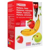 Bossetes 100% fresa-plàtan sense sucre EROSKI, pack 4x100 g
