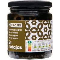 Olives negres en rodanxes EROSKI, flascó 85 g Olives negres en rodanxes EROSKI, flascó 85 g