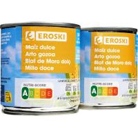 Maíz sin sal-sin azúcar añadido EROSKI, pack 2x140 g