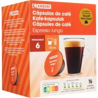 Café lungo compatible Dolce Gusto EROSKI, caja 16 uds