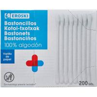 Bastonets de paper EROSKI, caixa 200 unitats Bastonets de paper EROSKI, caixa 200 unitats