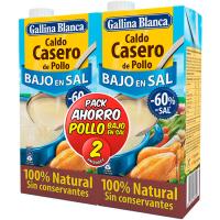 Brou de pollastre baix en sal GALLINA BLANCA, pack 2x1 litre