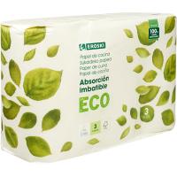 Papel de cocina 3 capas ecológico EROSKI, paquete 3 rollos