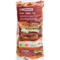 Maxi pa burguer 43% integral EROSKI, 4 uds, paquet 330 g Maxi pa burguer 43% integral EROSKI, 4 uds, paquet 330 g