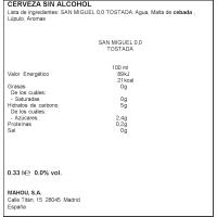 Cervesa torrada 0,0 SAN MIGUEL, llauna 0,33 cl