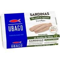 Sardinas sin piel en aceite de oliva UBAGO, lata 120 g Sardinas sin piel en aceite de oliva UBAGO, lata 120 g