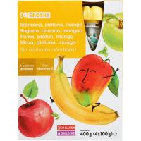 Bolsitas 100% frutas manzana y mango s/az EROSKI, pack 4x100 g Bolsitas 100% frutas manzana y mango s/az EROSKI, pack 4x100 g