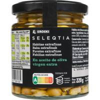Favetes en oli d`oliva EROSKI SELEQTIA, flascó 220 g Favetes en oli d`oliva EROSKI SELEQTIA, flascó 220 g