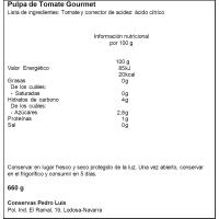Tomate en pulpa selección gourmet PEDRO LUIS, frasco 720 g
