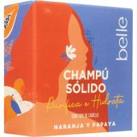 Xampú sòlid de naranaja i papaia hidratant BELLE, caixa 50 g