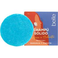 Xampú sòlid de naranaja i papaia hidratant BELLE, caixa 50 g
