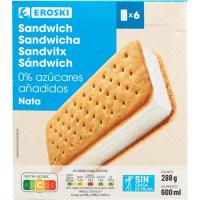 Sandwich de nata sin azúcar EROSKI, pack 6x100 ml Sandwich de nata sin azúcar EROSKI, pack 6x100 ml