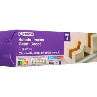 Helado corte de chocolate, vainilla y nata EROSKI, barra 1 litro