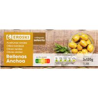 Olives farcides d'anxova EROSKI, pack 3x50 g Olives farcides d'anxova EROSKI, pack 3x50 g