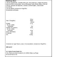 Quètxup zero sense sal ni sucres afegits HEINZ, boca avall 425 g