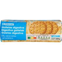 Galleta digestive sin azúcar añadido EROSKI, paquete 400 g Galleta digestive sin azúcar añadido EROSKI, paquete 400 g