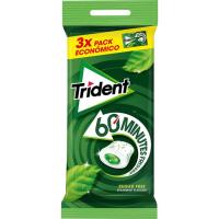 Xiclet menta verda 60 minuts TRIDENT, pack 3x22 g Xiclet menta verda 60 minuts TRIDENT, pack 3x22 g